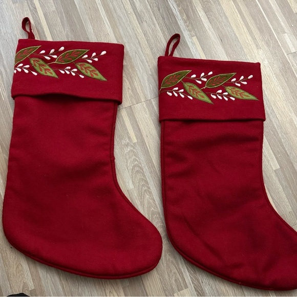 Source Unknown Other - Vintage Christmas Wool Stocking Leafs Red/Green White Velvet Stitching G3